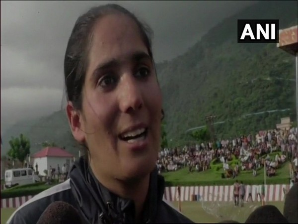 First Kashmiri woman grappler Nahida Nabi speaking to reporters in Katra on Friday. Photo/ANI