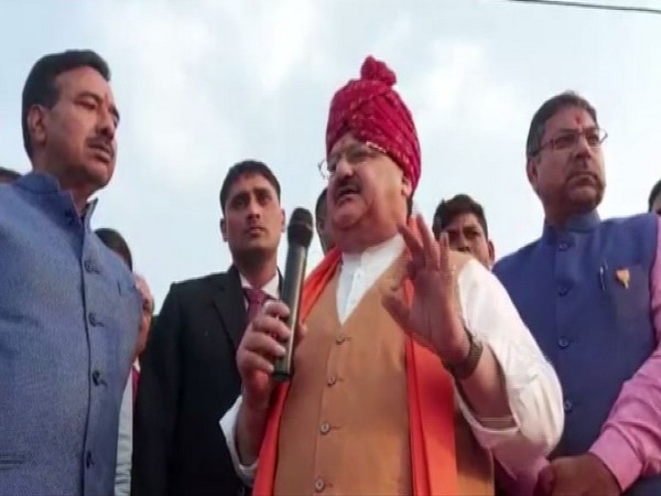 Jagat Prakash Nadda speaking at a programme in Ajmer on Sunday.