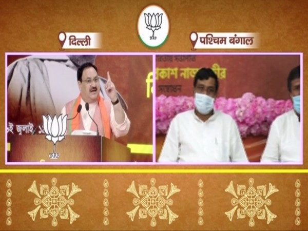 BJP President JP Nadda addressing a virtual rally on Monday. [Photo/ANI]