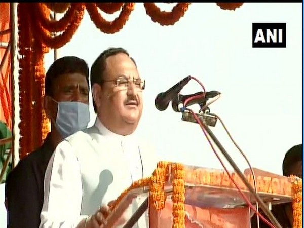 BJP President JP Nadda speaking at a rally in Birbhum. 