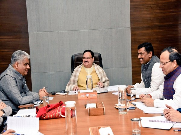 BJP working President JP Nadda with party's general secretaries at the meeting in New Delhi on Thursday. Photo/ANI