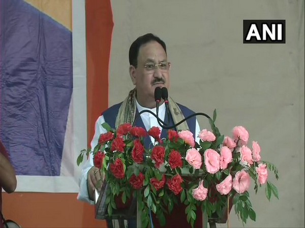 BJP national president JP Nadda speaking during an election rally here on Friday.