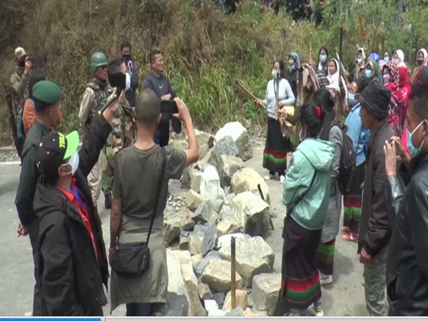 The Naga women protesting against the entry of the security personnel. Photo/ANI
