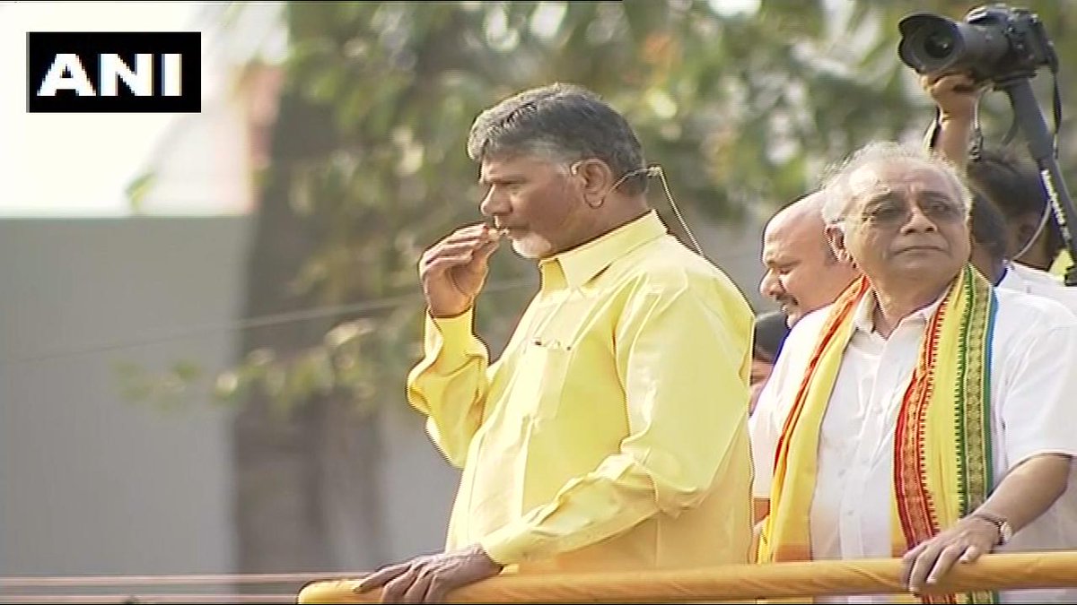 Andhra Pradesh Chief Minister N Chandrababu Naidu speaking at a rally in Saluru in Vizianagaram district on Thursday. Photo/ANI