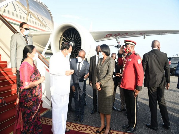 Vice President Venkaiah Naidu arrives in Gabon on Monday. (Photo Credit - Twitter/Arindam Bagchi)