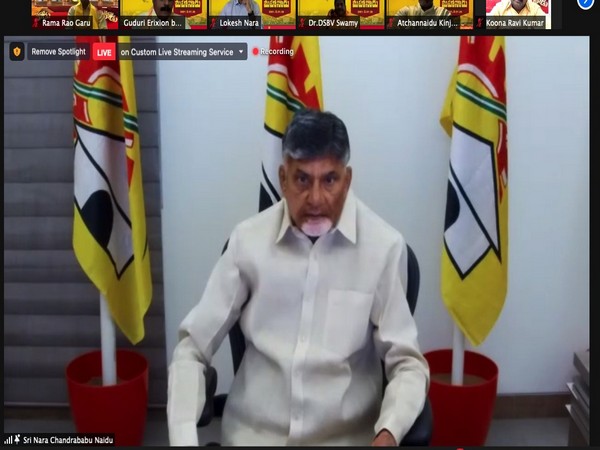 TDP National President N. Chandrababu Naidu attending Mahanadu, the party's annual conclave virtually. . (Photo/ANI)