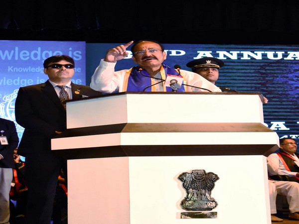 Vice President M Venkaiah Naidu addressing the gathering at the 32nd convocation of Goa University in Panaji on February 24, 2020. Photo/ANI