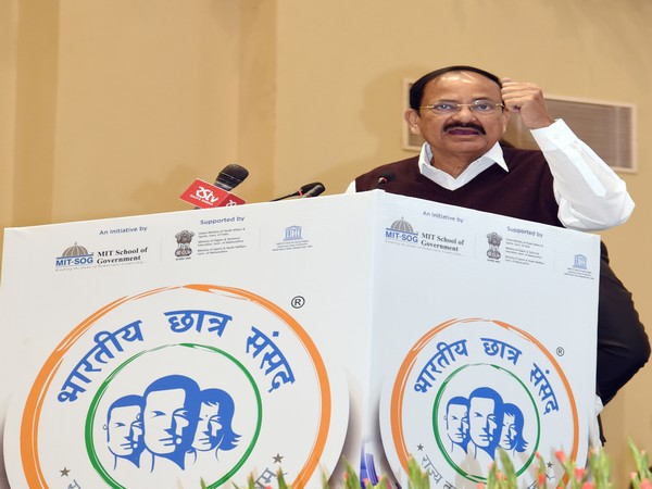 Vice President M Venkaiah Naidu addressing the Chhatra Sansad in New Delhi on Thursday. Photo/ANI