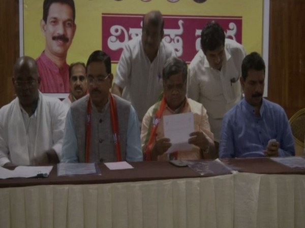 BJP state president Nalin Kateel, along with other party leaders during a meeting held in Hubli