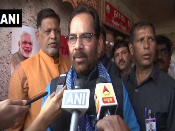 BJP leader Mukhtar Abbas Naqvi speaking to reporters in Hyderabad on Sunday.