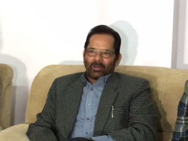 BJP leader and Union Minister of Minority Affairs Mukhtar Abbas Naqvi speaking to reporters on Sunday. Photo/ANI