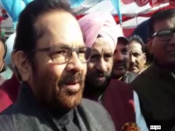 Union Minister of Minority Affairs and Bharatiya Janata Party (BJP) leader Mukhtar Abbas Naqvi speaking to reporters on Sunday. Photo/ANI