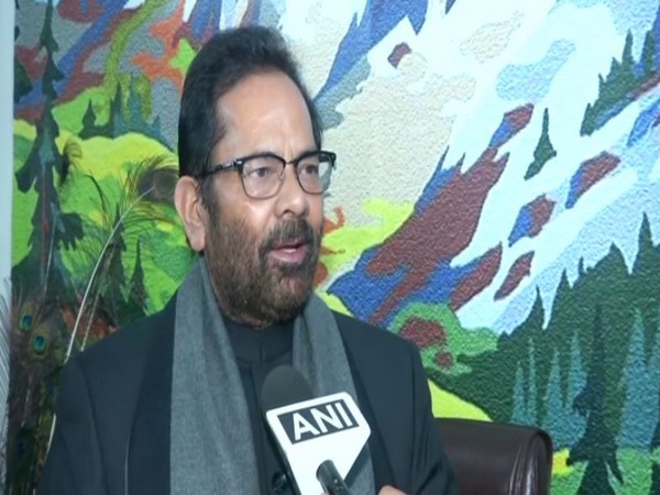 BJP leader Mukhtar Abbas Naqvi speaking to ANI on Tuesday in New Delhi. Photo/ANI