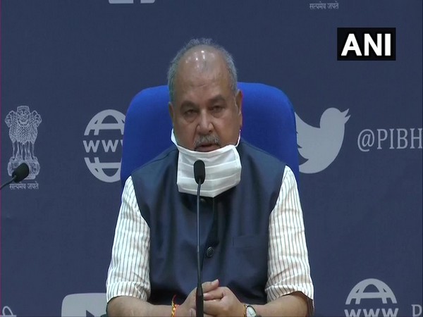 Union Minister of Agriculture and Farmers' Welfare Narendra Singh Tomar speaking to media in New Delhi on Wednesday. Photo/ANI