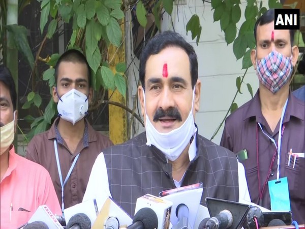 Madhya Pradesh Home Minister Narottam Mishra addressing a press conference in Bhopal on Wednesday. Photo/ANI