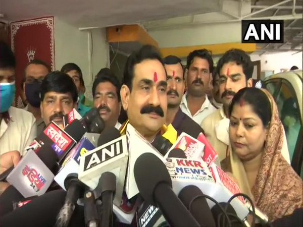 Madhya Pradesh Home Minister Narottam Mishra speaking to reporters. [Photo/ANI]