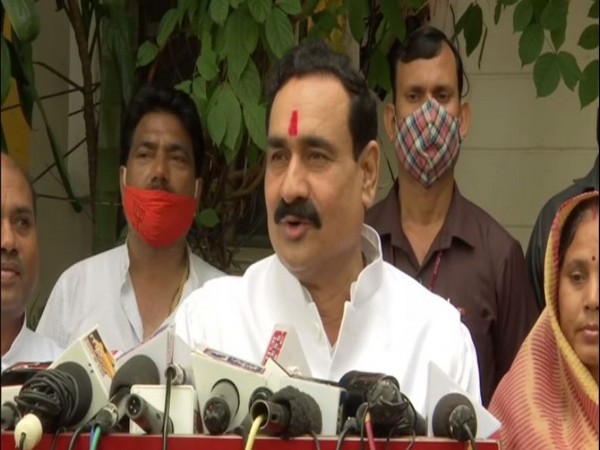 Madhya Pradesh Home Minister Narottam Mishra speaking to the reporters on Monday. (Photo/ANI)