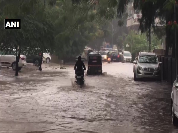 A visual of waterlogging in Nashik, Maharashtra here on Monday. (Photo/ANI)