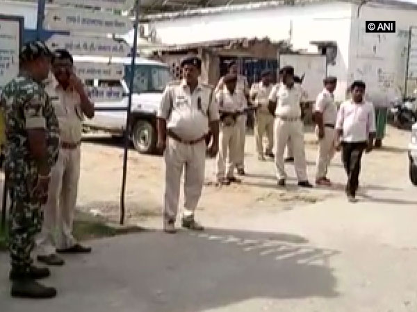 Police assembled at polling booth in Nawada, Bihar