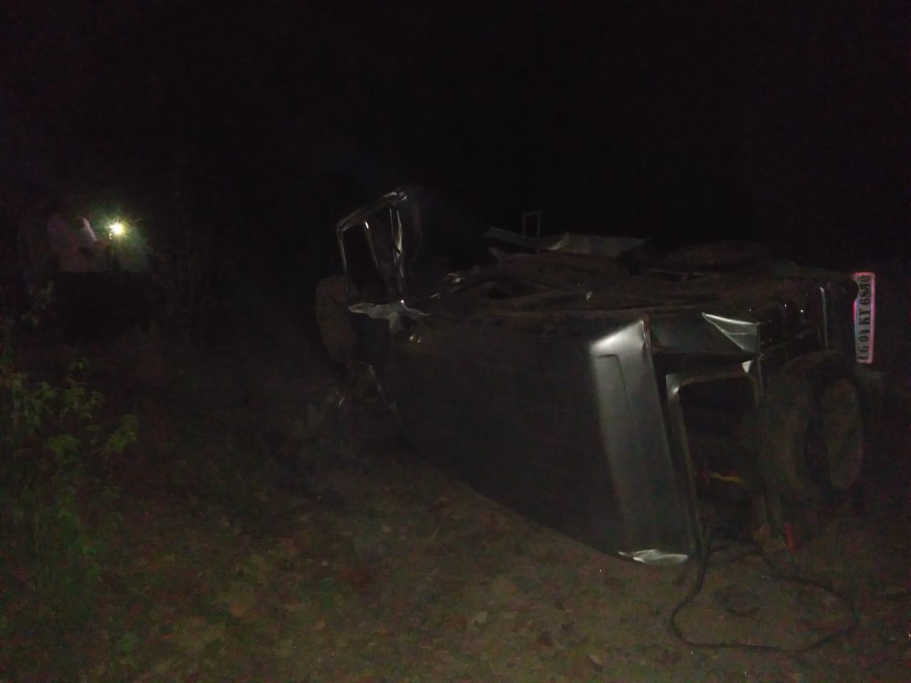 The SUV mangled in Chhattisgarh's Bijapur district after it was attacked by Naxals on Wednesday.