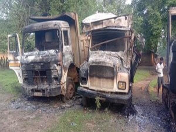  Vehicles set on fire by Naxals which were engaged in road construction in Kukanar area of Sukma district.