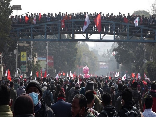 The power show by Madhav Kumar Nepal-led faction of NCP soon turned into a public meeting on Friday. (Photo/ANI)