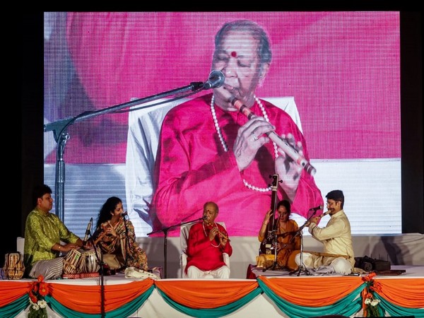 Flautist Pandit Hariprasad Chaurasia performing at the Indian Embassy in Kathmandu to celebrate 73rd Independence Day
