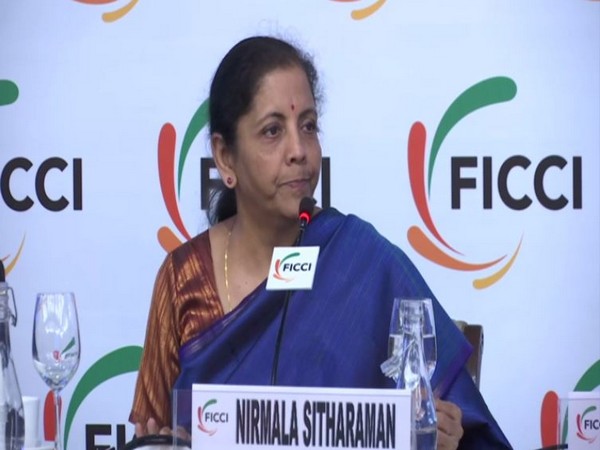 Union Finance Minister Nirmala Sitharaman speaking at FICCI event in New Delhi on Monday. Photo/ANI