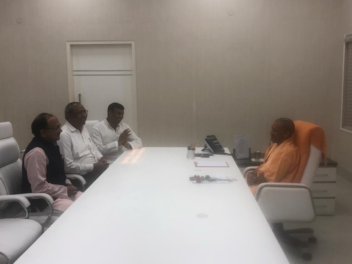 Nishad Party chief Sanjay Nishad meeting UP Chief Minister Yogi Adityanath in Lucknow on Friday. Photo/ANI