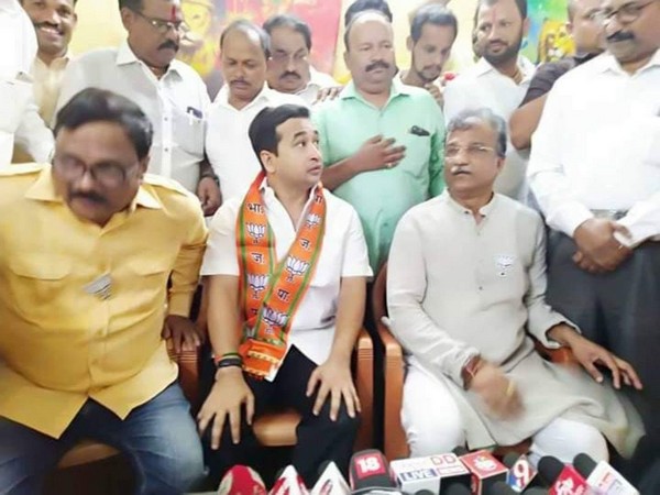 Nitesh Rane sitting with BJP leaders after joining the party [Photo/ANI]