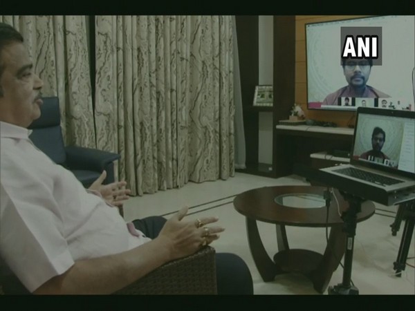 Union Minister Nitin Gadkari interacting with Indian overseas students on Sunday.