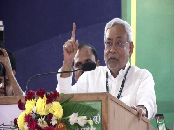 Nitish Kumar speaking at a party meeting in New Delhi on Wednesday. Photo/ANI