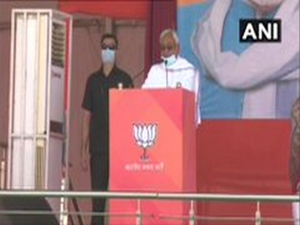 Chief Minister Nitish Kumar speaking at the rally in Sasaram, Bihar on Friday. [Photo/ANI]