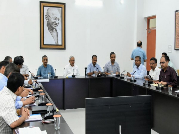 Bihar Chief Minister Nitish Kumar chairing a high-level meeting over flood situation in the state in Patna on Sunday.