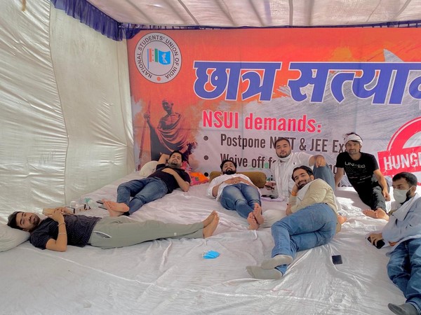 Visuals from Students Satyagraha by NSUI in New Delhi. Photo/ANI