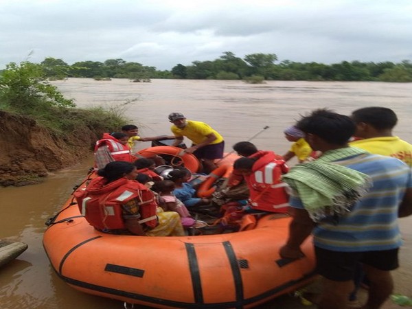 35 people including women and children were evacuated to a safer place from the flood-affected area near Saberi river by teams from Podia and Malkangiri Fire Stations on Monday.
