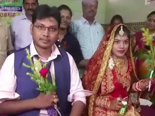 Biplab Kumar and Anita -- the couple who took their marriage vows on a copy of the Indian Constitution. Photo/ANI