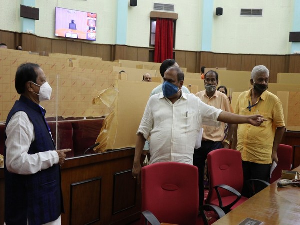 Odisha Assembly Speaker SN Patro inspected the seating arrangements in the Assembly on Monday.