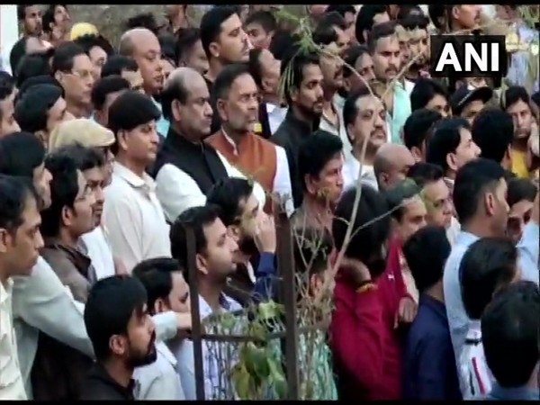 Lok Sabha Speaker Om Birla during last rites of 24 people who died after a bus fell into the river in Bundi on Wednesday. Photo/ANI