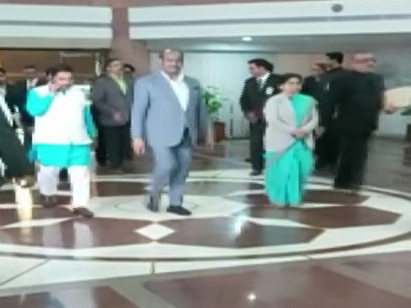 Speaker Om Birla arriving for the meeting on Thursday. 