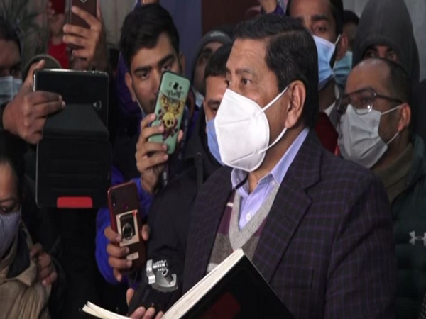 Narayan Kaji Shrestha, spokesperson for the Dahal- Nepal faction, speaking to reporters on Tuesday. Photo/ANI