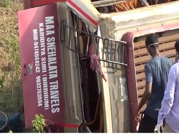 Visual of the overturned private bus. (Photo/ANI)