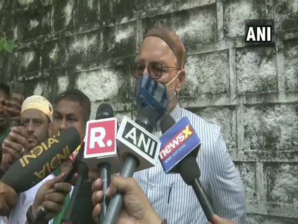 AIMIM chief Asaduddin Owaisi speaking to reporters in Hyderabad on Sunday. [Photo/ANI]