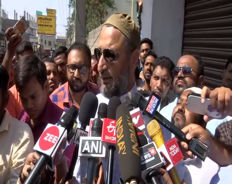 AIMIM chief Asaduddin Owaisi speaking to reporters in Hyderbad on Thursday.