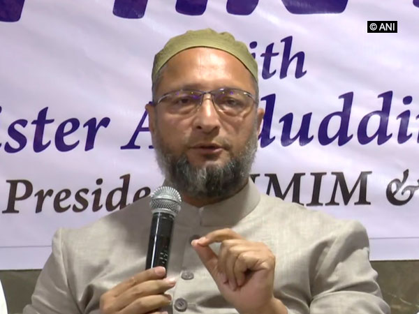 AIMIM chief Asaduddin Owaisi speaking at a press conference in Hyderabad on Tuesday. Photo/ANI