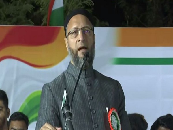 AIMIM chief Asaduddin Owaisi speaking at a meet in Kurnool, Andhra Pradesh on Sunday. Photo/ANI