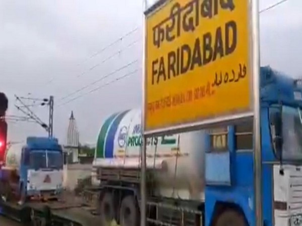 Visual of Oxygen express at Faridabad station. (Photo/ANI)