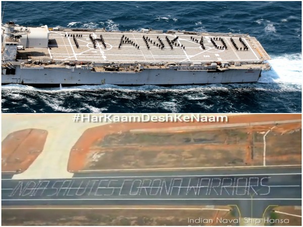 INS Jalashwa and INS Hansa on Sunday made human formations to salute COVID-19 warriors.