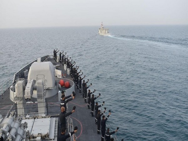 Indian Navy undertaking Passage Exercise (PASSEX) with Royal Bahrain Naval Force under Op Sankalp on Wednesday (Twitter)