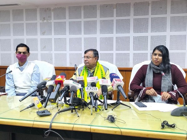 Tripura Education Minister Ratan Lal Nath addressing a press conference in Agartala(Photo/ANI)